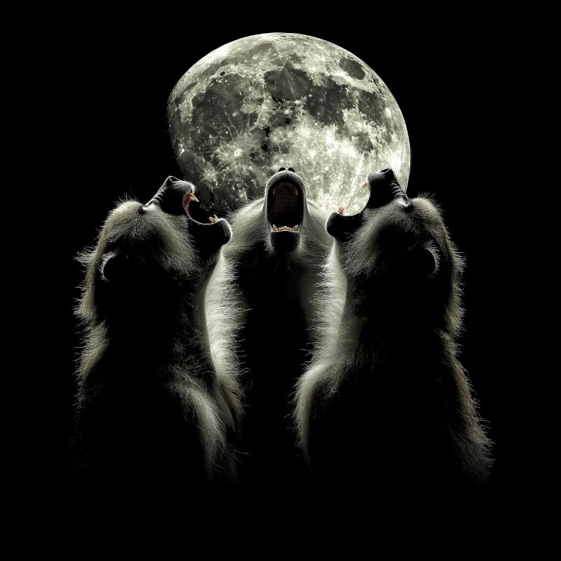 Baboon Monkey Howling Moon