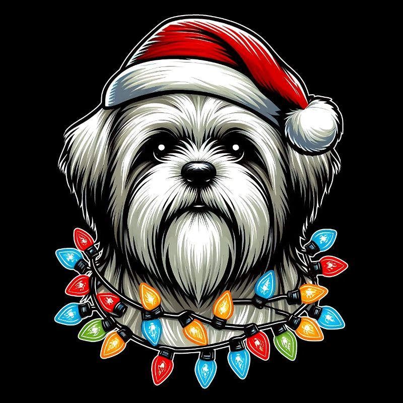 Lhasa Apso Dog Santa Hat Xmas