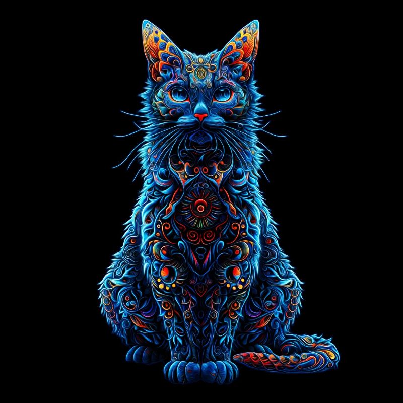 Intricate Psychedelic Fractal Cat Rave Mushroom
