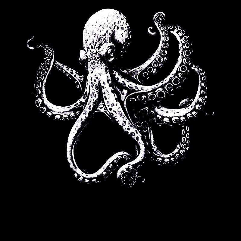 Illustration complexe de pieuvre en noir et blanc