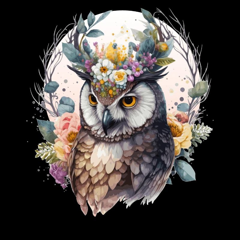 Mignon Hibou Oiseau Fleur Couronne Oiseaux Fleurs