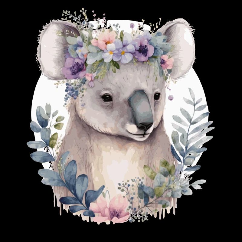 Aquarelle Koala Ours Fleur Couronne Florale