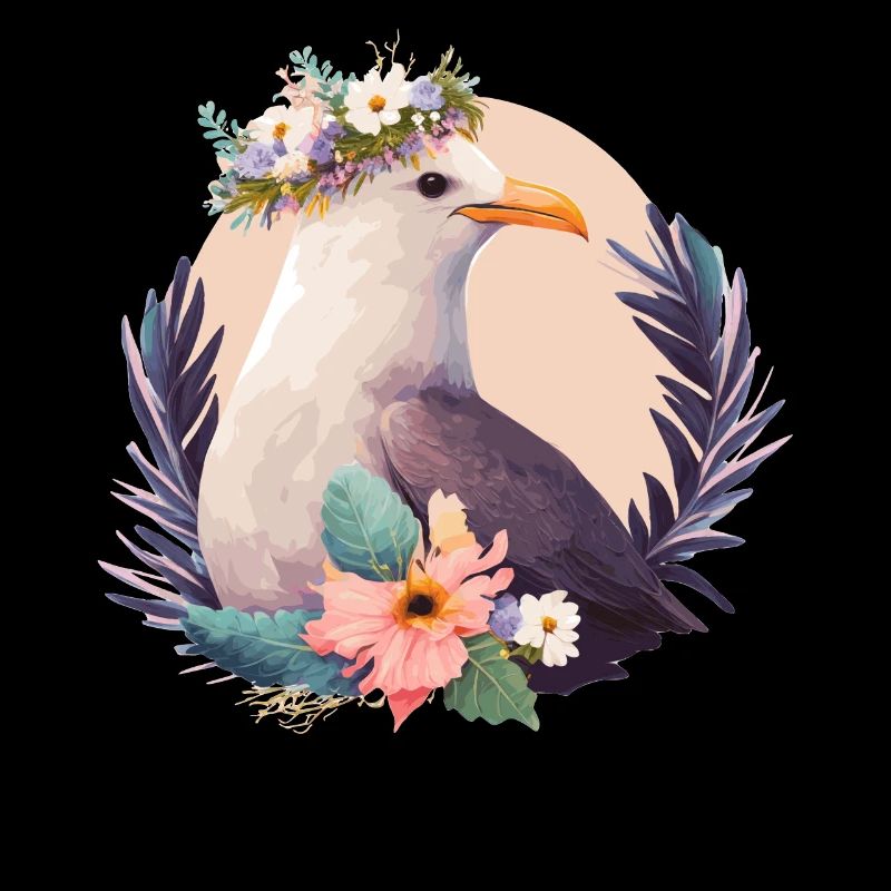 Mignon Mouette Oiseau Fleur Couronne Oiseaux Fleurs