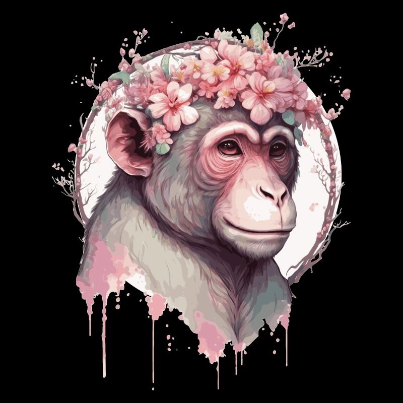 Mignon Aquarelle Fleur Singe Zodiaque Chinois Anima