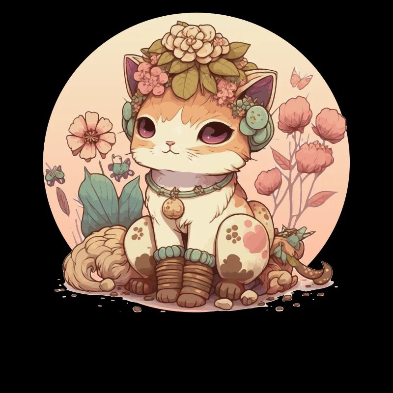 Cottagecore Mignon Bébé Chaton Chaton Fleur Anime Sola