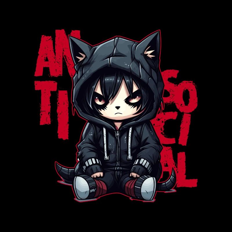 Dark Antisocial Emo Cat Gothic Menhera Aesthetic