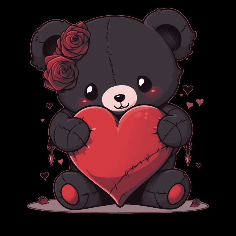 Goth Teddy Bear With Heart Emo Valentines Day Cree
