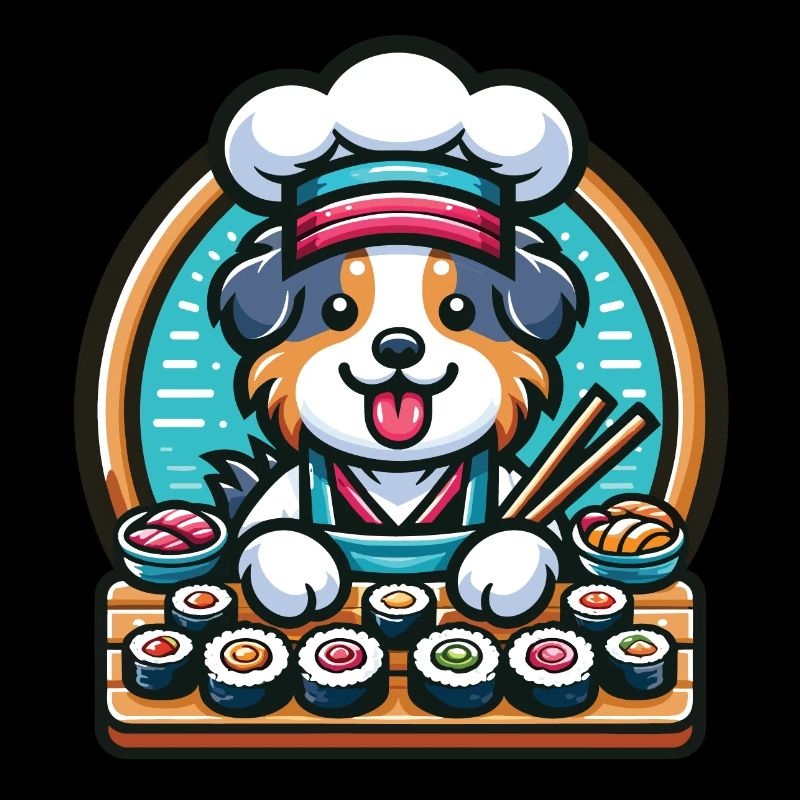 Australian Shepherd chef sushi kawaii style