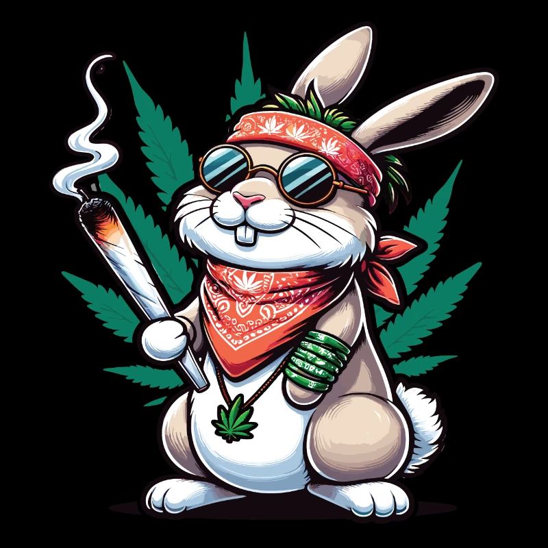 Ein Hippie-Hase, der einen Cannabis-Joint raucht