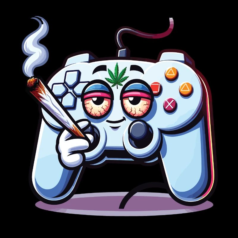A gamepad that smokes a cannabis joint