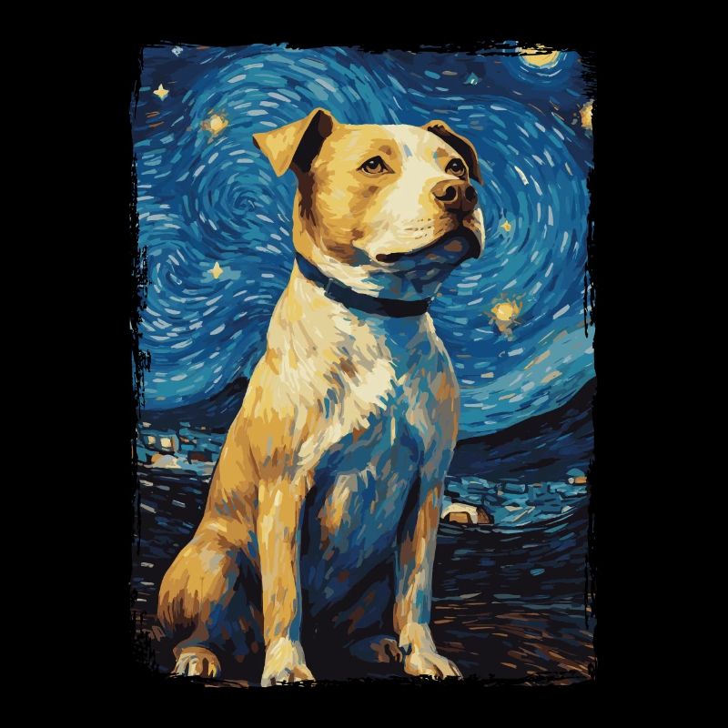 Pitbull Hund Starry Night