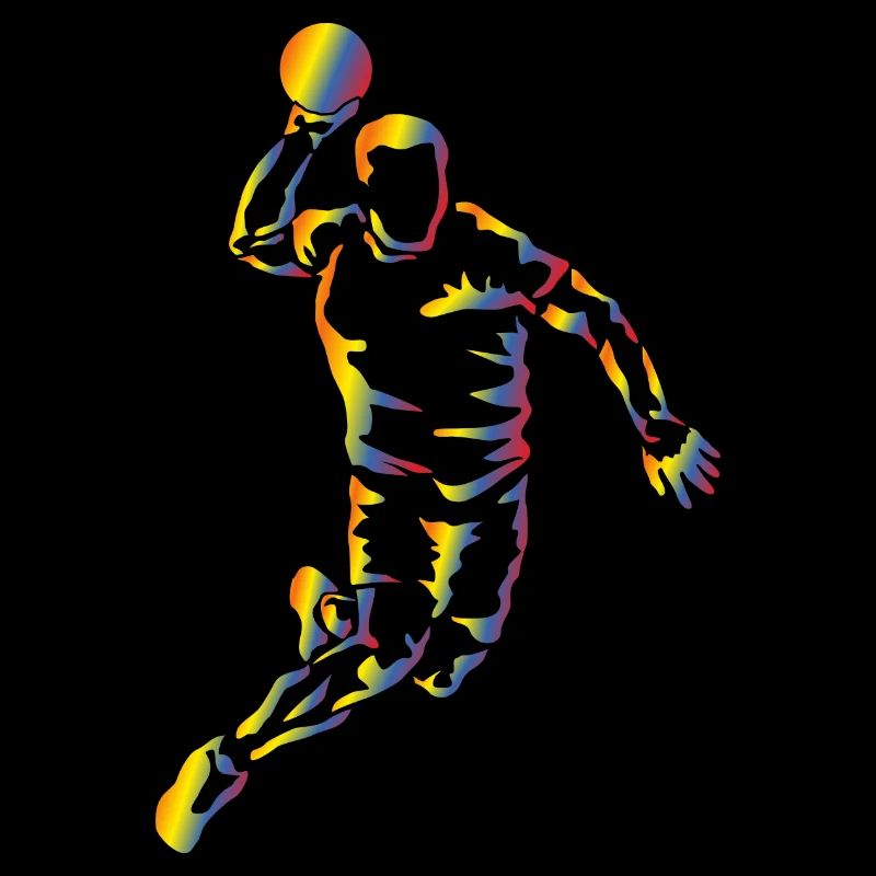 Lebendige Handballsilhouette im Regenbogen