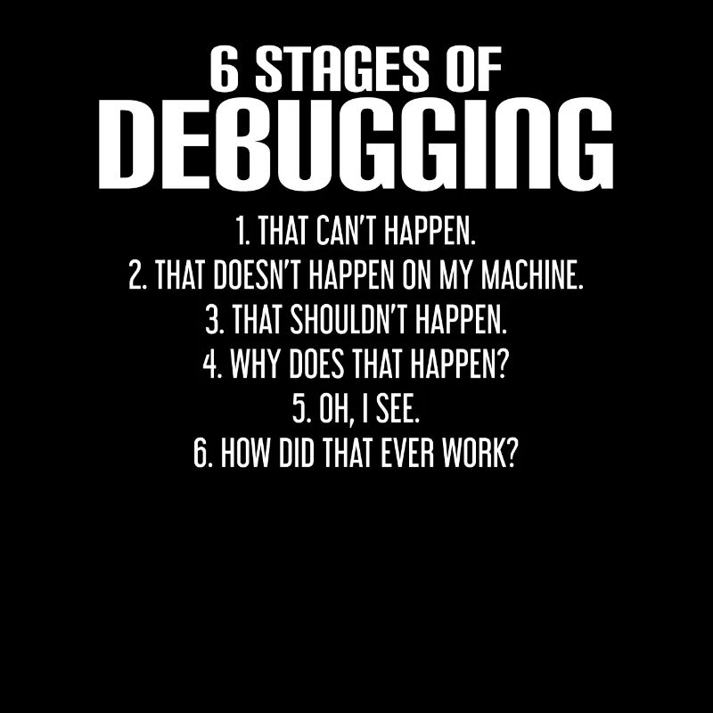 6 Stages Of Debugging Programmeur t-shirt