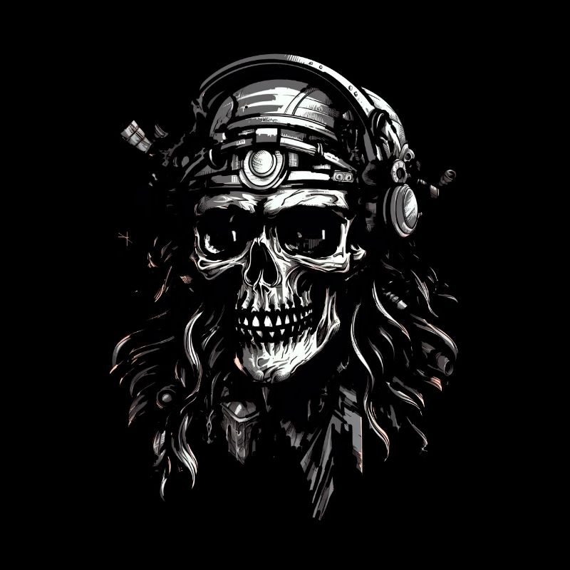 Helmet Pilot skull head, Digital Illustration,