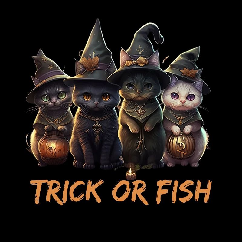 Trick Or Fish Halloween Katzen als Hexen
