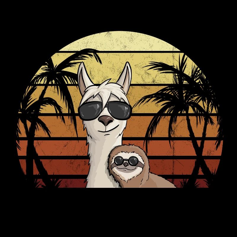 80's retro style sloth on hipster llama