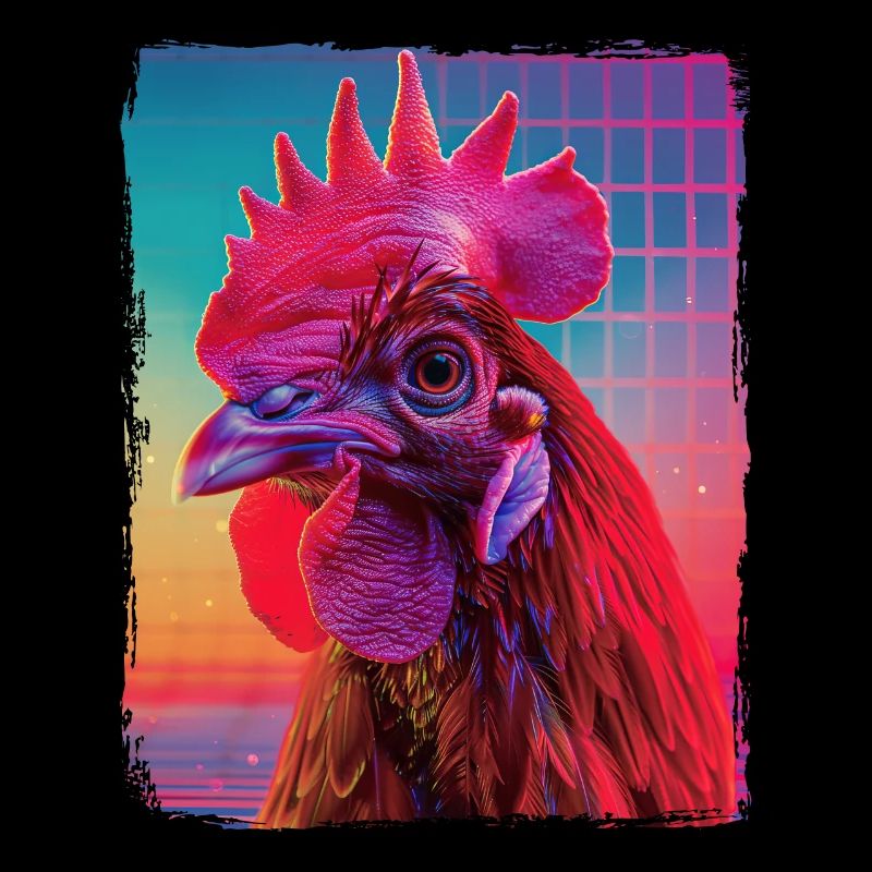 Funny Retro 80s Neon Pink Cool Chicken Bird Sunset