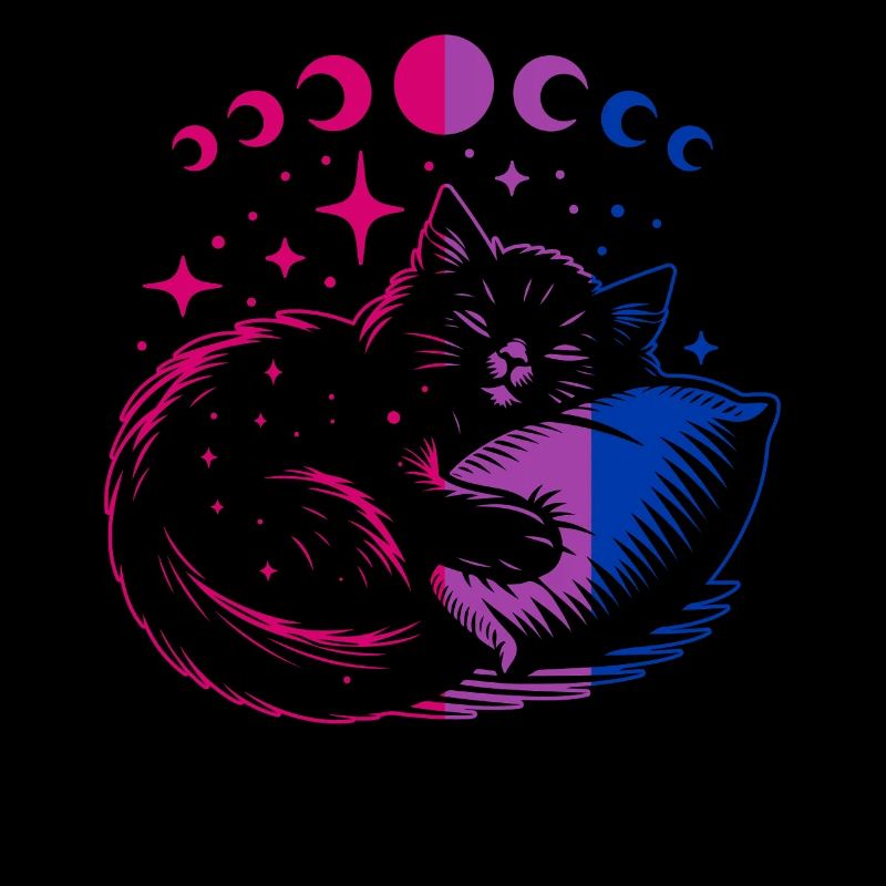 Bi-cat sleeps under moon phases & stars