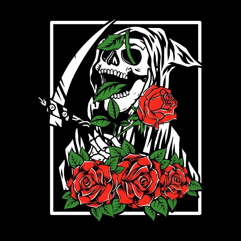 Faucheuse avec des roses | fleurs de crâne
