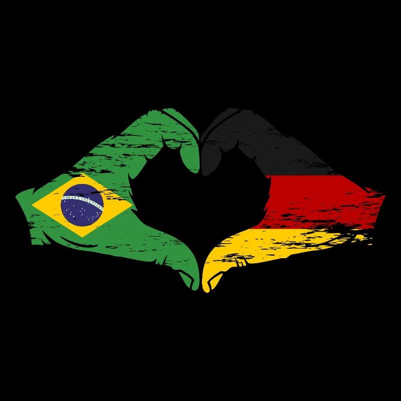 Brésil Allemagne Drapeau Main Forme Coeur Utilisé