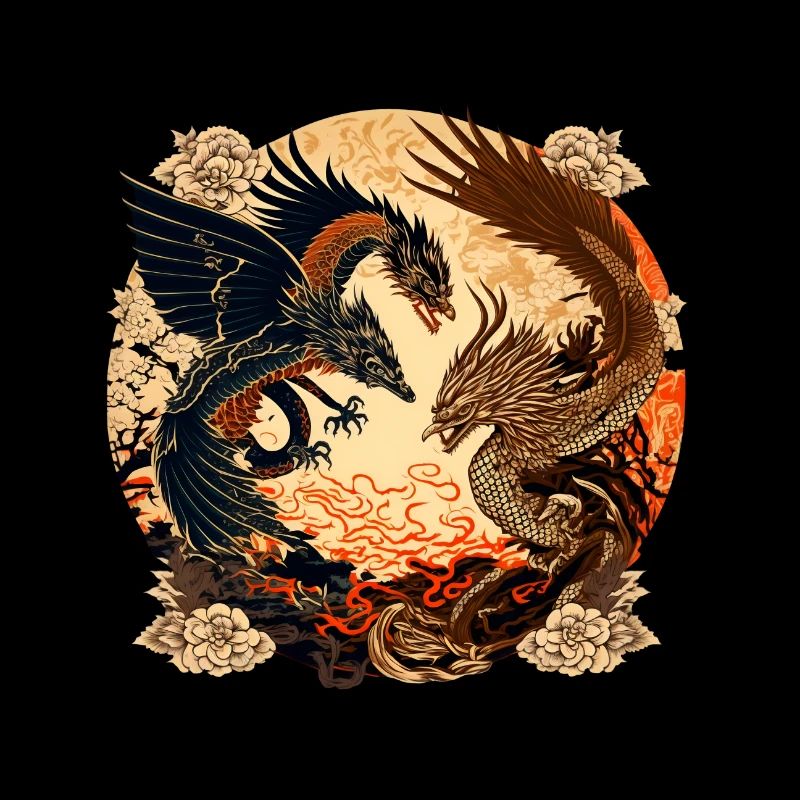 Ukiyo- e Phoenix und Drache