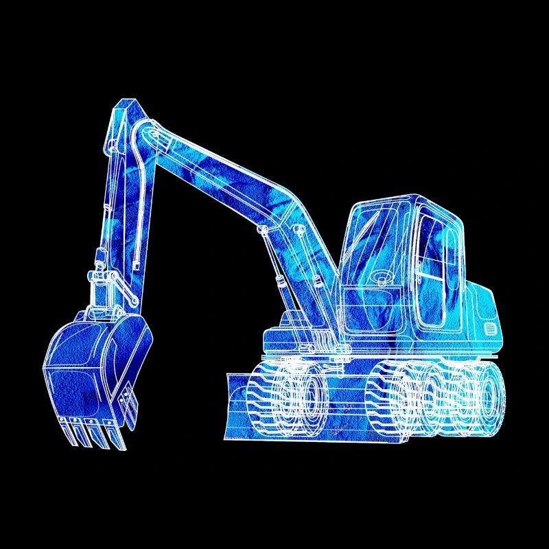 Excavator,Construction Vehicle,Excavator Driving,Graffiti,Blue