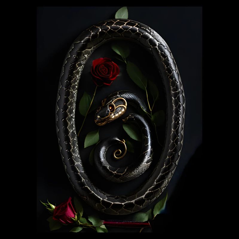 A black snake and a red rose