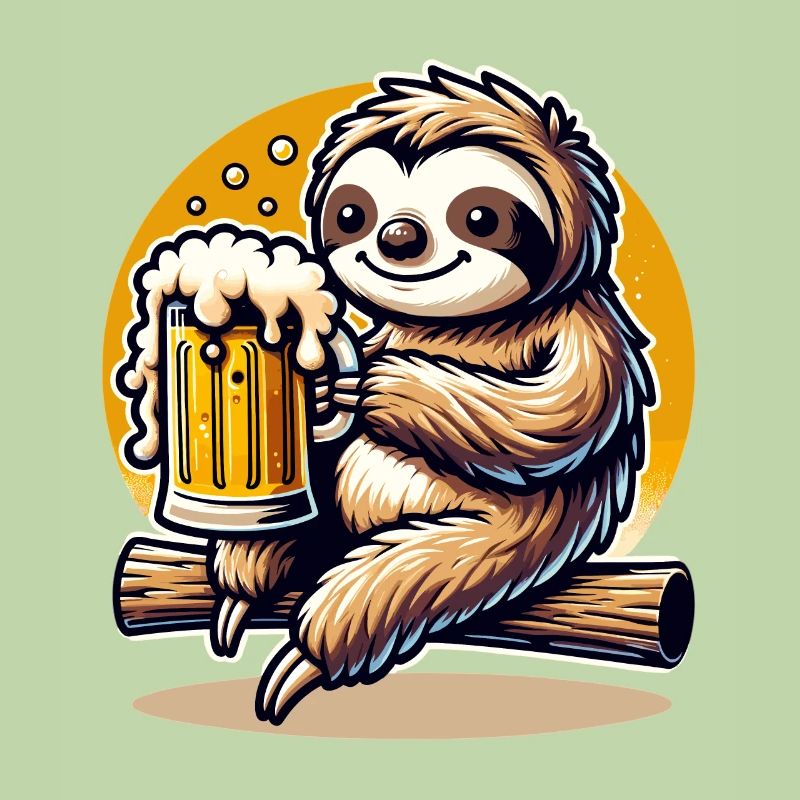 Faultier mit Bier beim Chillen auf Bierparty