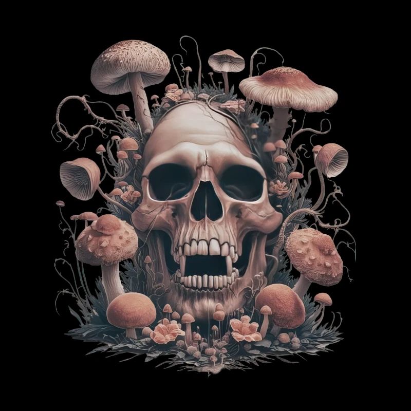 Skull with mushrooms