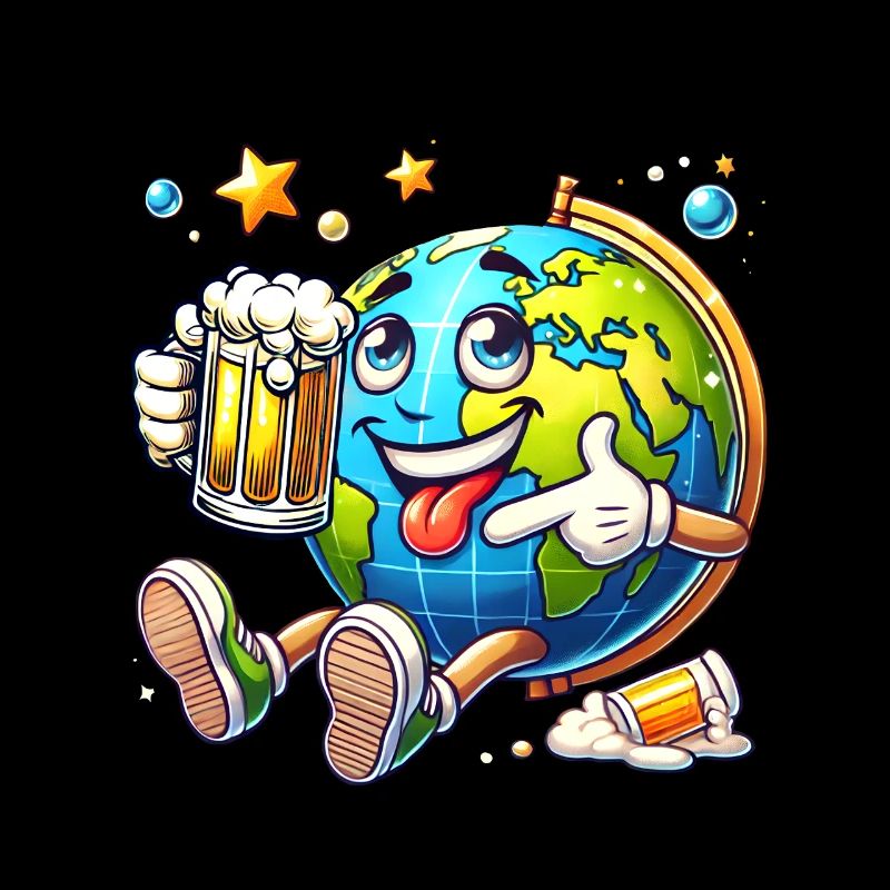 Globe with beer comic style funny motif