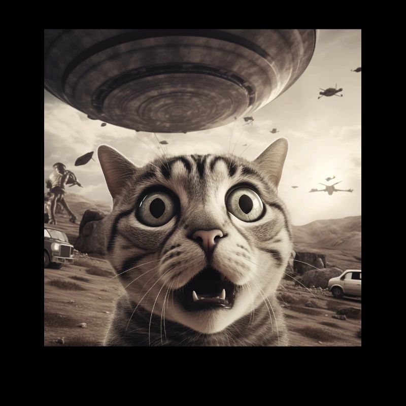 Funny Anxious Cats Selfie UFO Alien