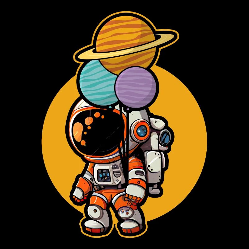 Astronaut Holding Planet Balloons Solar System