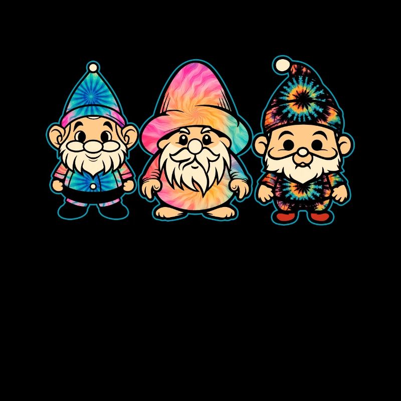 Drei Hippie -Gnomes Groovy Binde Dye Gnomies