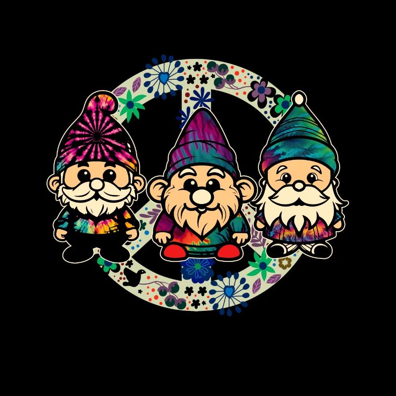 Drei Hippie -Gnomes Groovy Binde Dye Gnomies