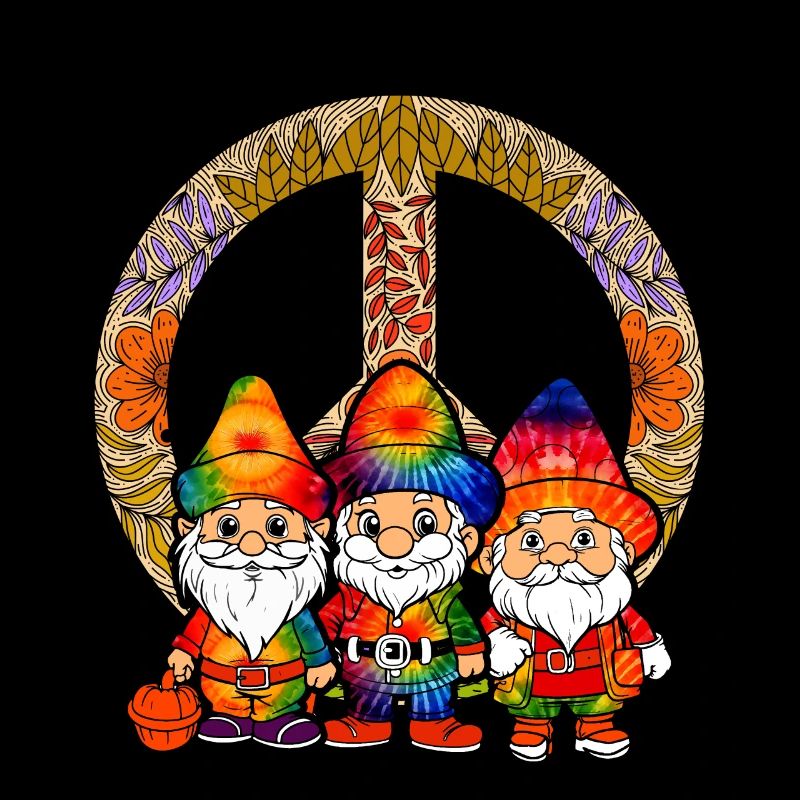 Drei Hippie -Gnomes Groovy Binde Dye Gnomies