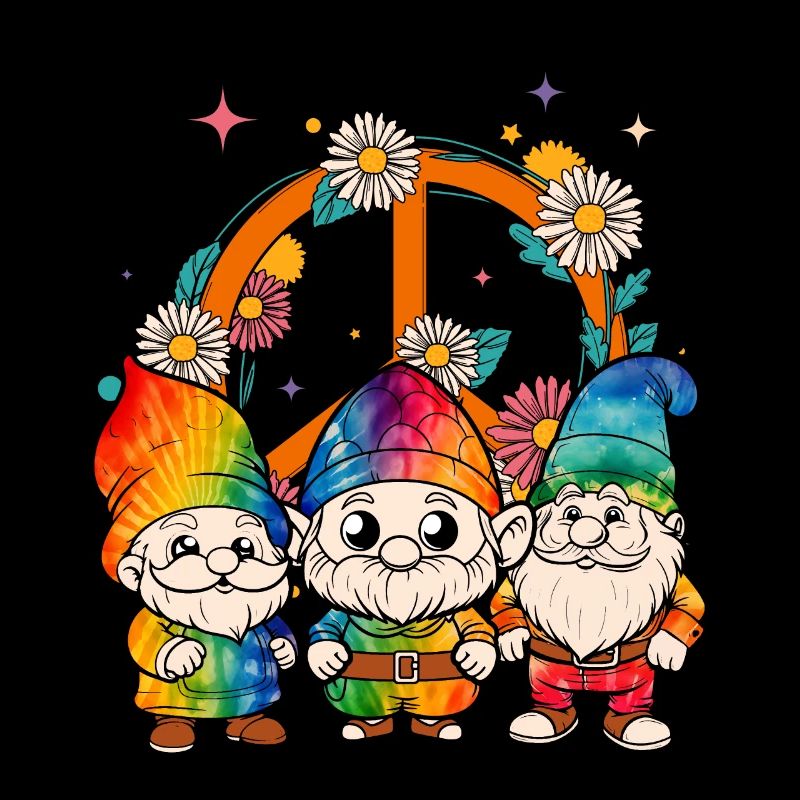 Drei Hippie -Gnomes Groovy Binde Dye Gnomies