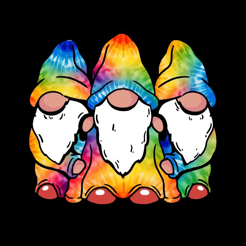 Drei Hippie -Gnomes Groovy Binde Dye Gnomies