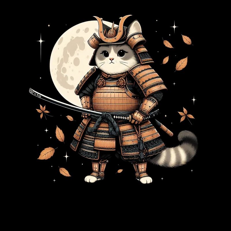 Japanese Samurai Cat Warrior Retro Ninja