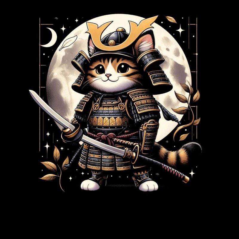 Japanese Samurai Cat Warrior Retro Ninja