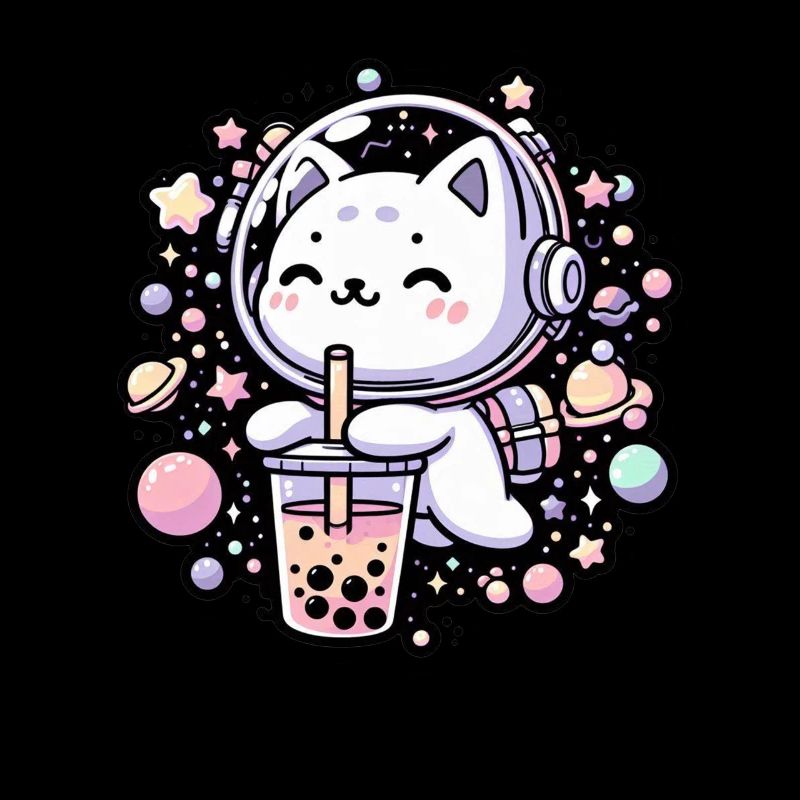 Kawaii Cat Astronaut Bubble Tea in Space