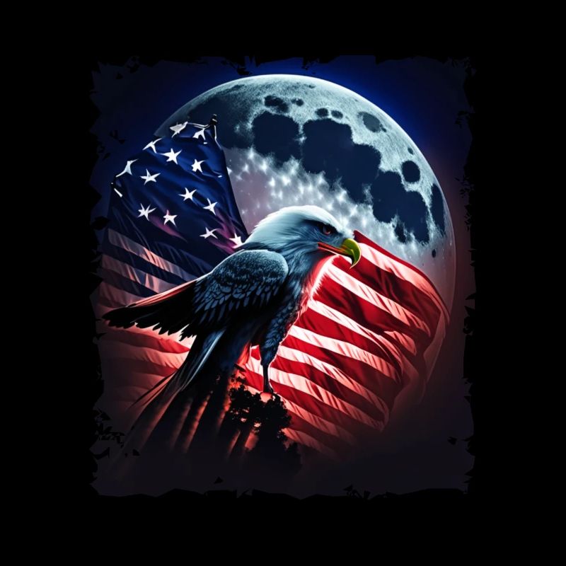Aigle américain sous la Lune avec drapeau américain