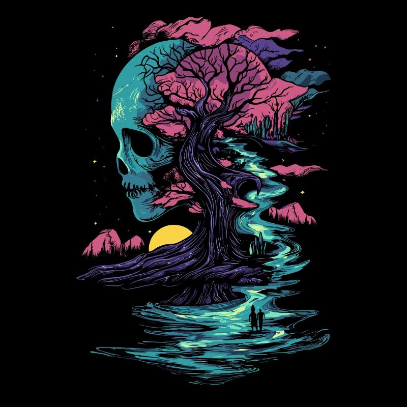 Mystical tree skull silhouette fantasy gothic