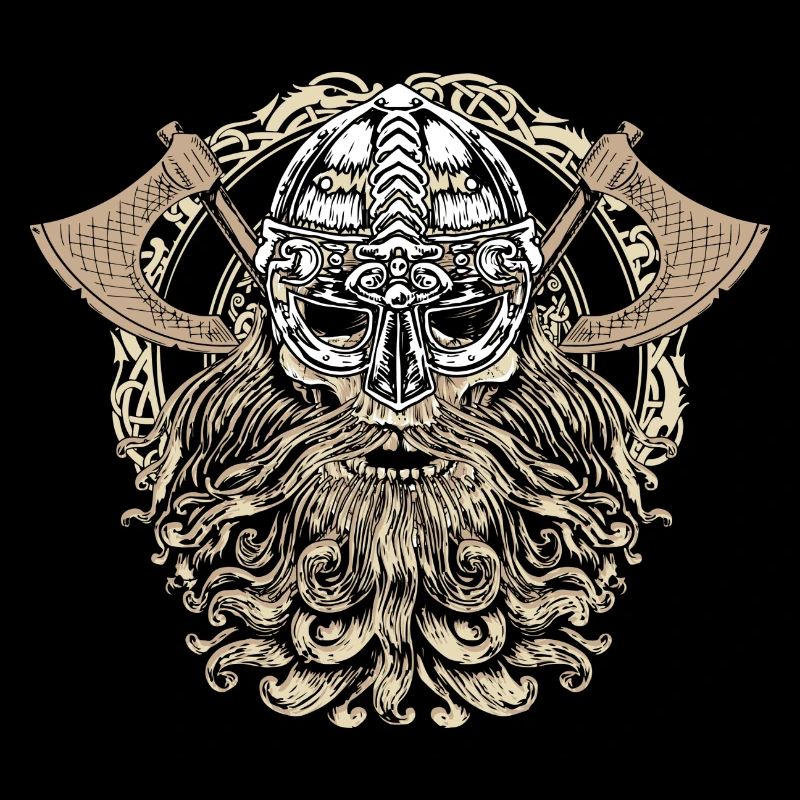 Viking head skull beard Valhalla Odin gift