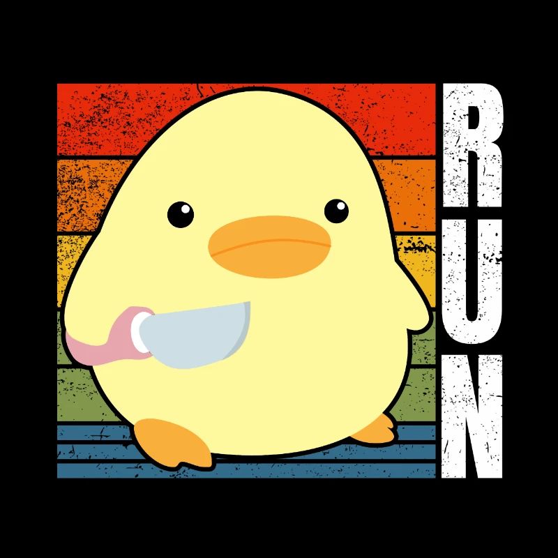 Renn Lauf Ente mit Messer Meme Lustiger Spruch Fun