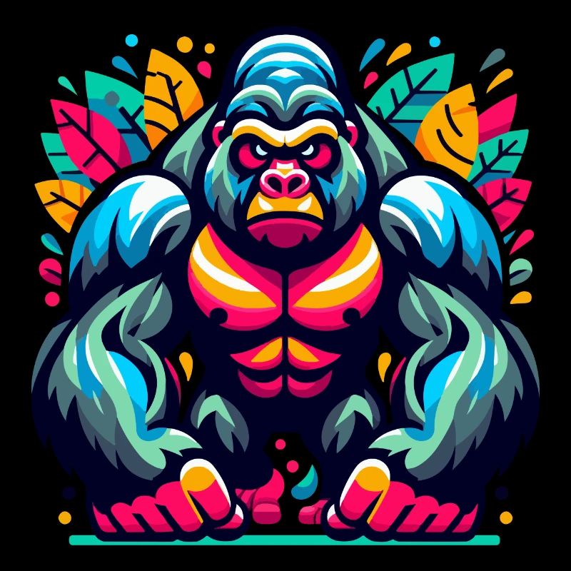 GORILLA AFFE TIER BUNT HERBST BLÄTTER ERNST WÜTEND
