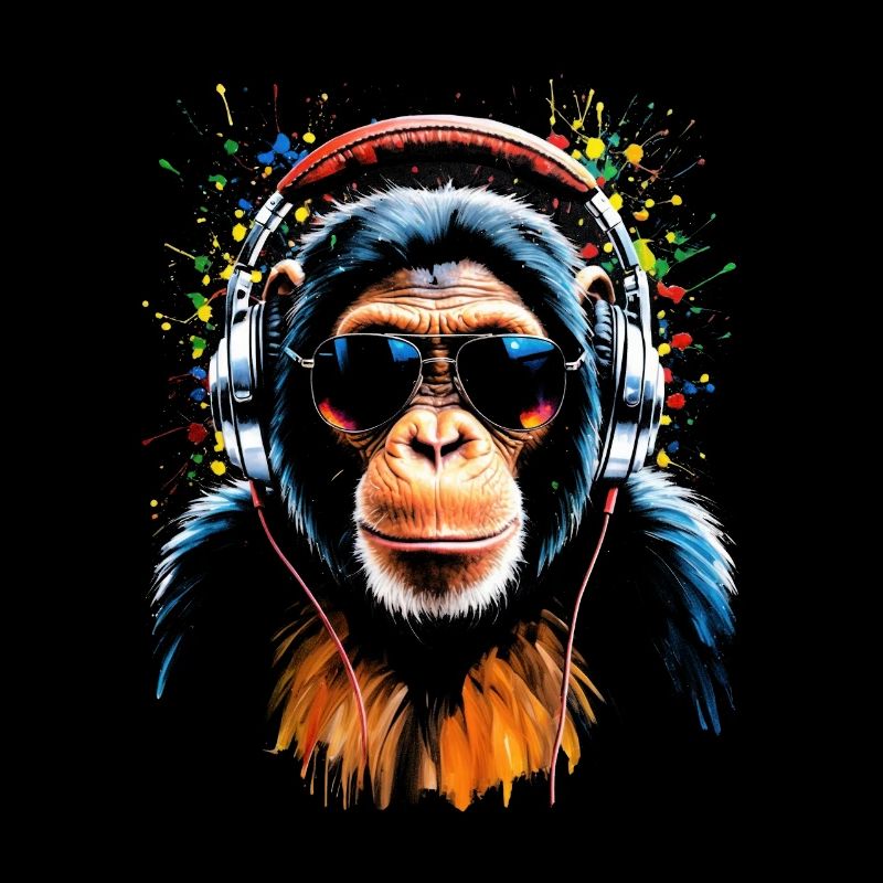 Tiermotiv- T-Shirt- Design- Affe mit Kopfhörern