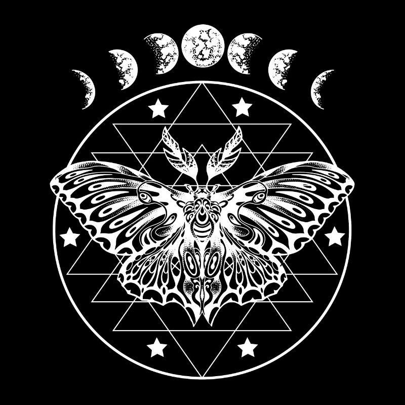 Moth with Moon Phases Fantasy Gothic Style