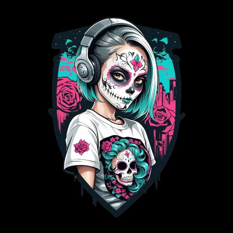 Sugar Skull Girl in a Shield Frame