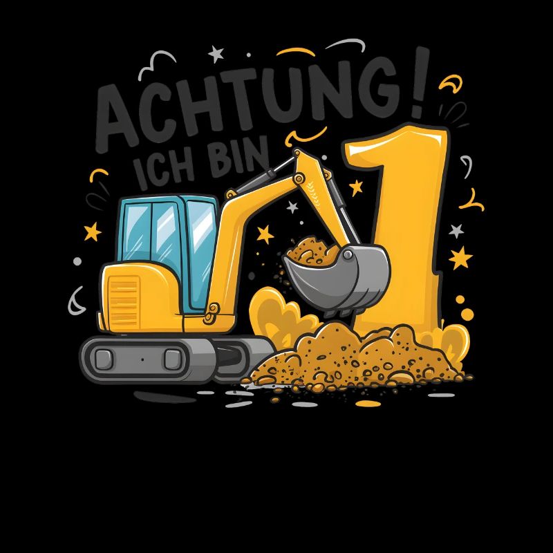 1er anniversaire garçon 1 an chantier de construction d’excavatrice