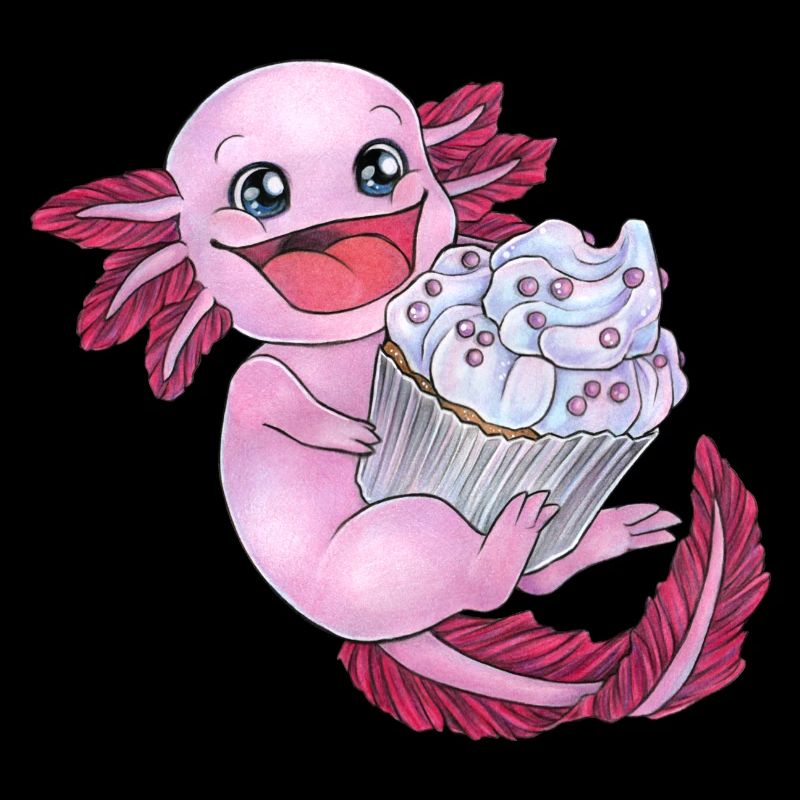 Niedliches Axolotl mit Cupcake freut sich Geschenk